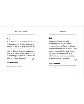 Dans la collection « Little Guide », un livre de citations illustré de photos de défilés, dédié à la célèbre marque Balmain.